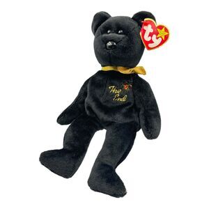 Ty Beanie Baby Babies THE END Plush Black Teddy Bear RETIRED Stuffed Toy Animal